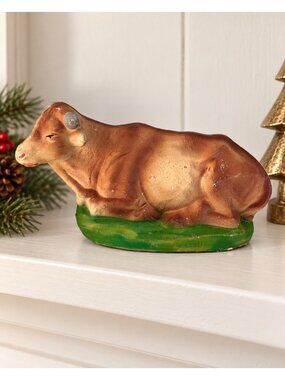 Vintage 1950s Fontanini Italy Paper Mache Nativity Ox Cow 12" Scale Woolworths